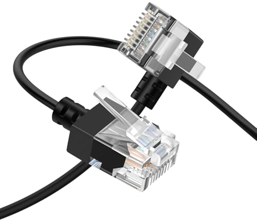 Thzzhnno Cat6A Ethernet Cable 90 Degree Left Angled 1M, Flexible Slim & Ultra Thin Cat6 Rj45 Ethernet Patch LAN Lead up to High Speed 10Gbps 550MHz for PC, Router, Printer, Modem (Black)