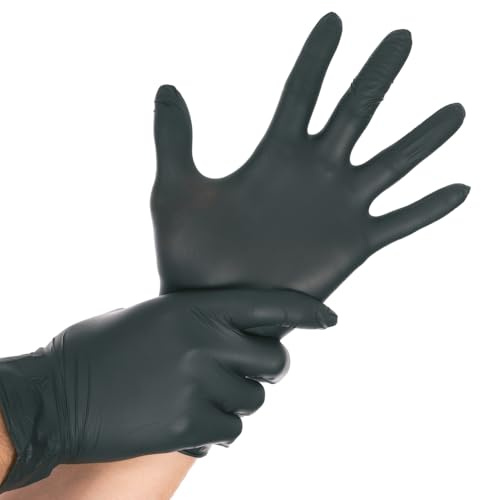 FRANZ MENSCH 250 Stück Nitrilhandschuhe, M, schwarz, puderfrei | Allfood Safe, latexfrei, lebensmittelsicher, Einmalhandschuhe, disposable gloves, Lebensmittelverarbeitung, Hygiene