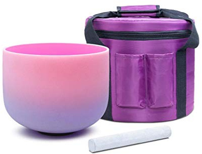 Cuenco tibetano de cristal de cuarzo esmerilado de 8 pulgadas en color morado 440 Hz frecuencia marca