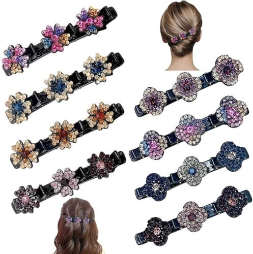 MEZHEN Barrettes À Cheveux Femme Pinces à Cheveux en Strass Bandeau à Double Couche à la Mode Fleurs Accessoires De Tête De Barrettes De Cheveux Pince Cheveux