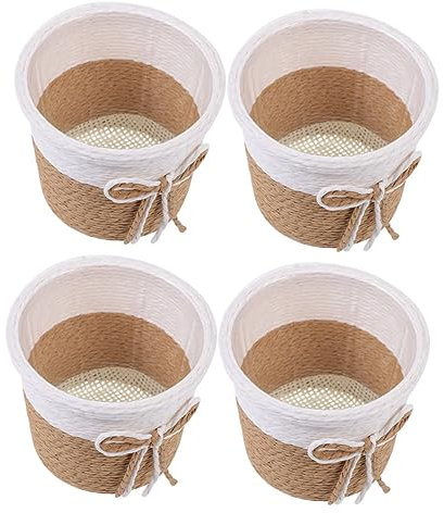 Happyyami Lot de 4 Cache Pots en Osier en Corde de Papier pour Plantes Vertes D'intérieur, Décoration Maison et Bureau, Design Créatif et Étanche
