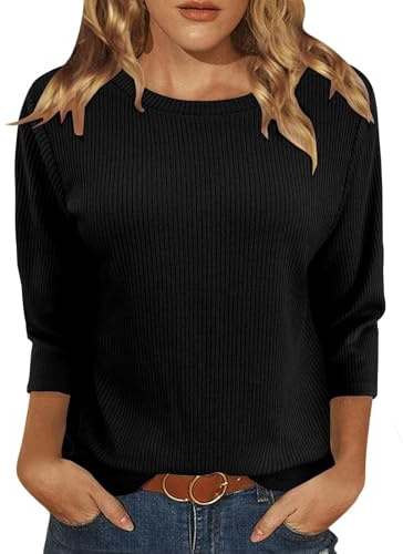 SCBFDI 3/4 Arm Pullover Damen Rundhals Passform Basic top Lässige Longshirt | Elegant Oversized 3/4 Ärmel T Shirt Weich Schlankmacher Tshirt Maedchen Y2K Loungewear