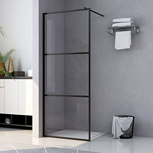 Azzrora Parete Doccia, Cabina Doccia, Porta Box Doccia, Porta Doccia, Porta per Doccia, Box Doccia, Parete Doccia Walk-in in Vetro Trasparente ESG Nera 90x195 cm