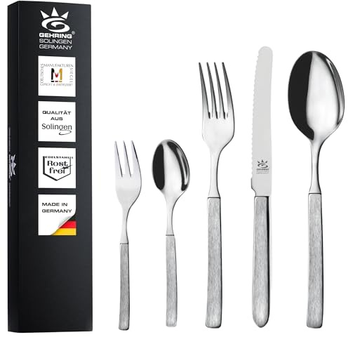 Gehring Solingen Besteck Set Satino 30-teilig I Edelstahlbesteck I hochwertiges Essbesteck inklusive 6 Solinger Messer Made in Germany I Besteck Set 6 Personen I spülmaschinengeeignet