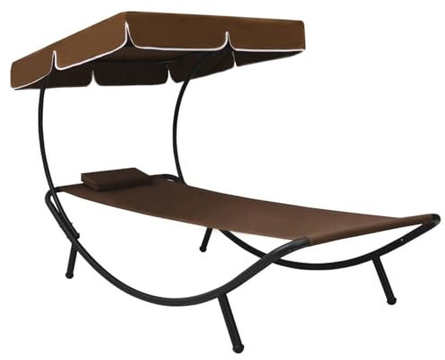 Xichuzi Garten-Sonnenliege mit Sonnendach und Kissen Braun, Gartenliege, Liegestuhl, Sonnenstuhl, Sonneninsel Outdoor, Liegen, Gartenmöbel, Bäderliege, Relaxliege - 48078