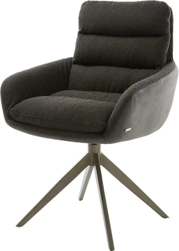 DELIFE Esszimmerstuhl Abelia-Flex mit Armlehnen Kreuzgestell breit Effektfinish Titan Materialmix Schwarz 360° drehbar Wippfunktion