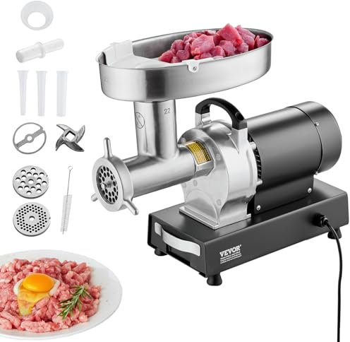 VEVOR Tritacarne Elettrico, Capacità 6,35 kg/min Tritacarne Industriale da Banco con Lama, Piastra di Macinazione, Macchina per Salsicce, Tritacarne Commerciale in Acciaio Inossidabile per Cucina