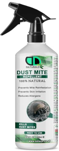 DD Teck Dust Mite Killer & Repellent – Fast-Acting, Non-Toxic Essential Oil Formula – Eliminates Dust Mites, Bed Bugs & Allergens – Safe for Kids, Pets – Long-Lasting Protection (500ml Spray)