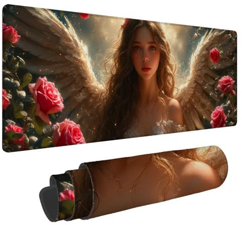 Alfombrilla Raton Diosa Alfombrilla Ratón XXL 1200x600x3mm Mouse Pad Ángel Mousepad Gaming, con Bordes Cosidos Impermeable Desk Mat Grande, Mejora la precisión y la Velocidad for Ratón y Teclado N-688