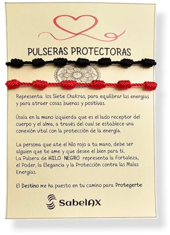 SabelAX Pulsera de Hilo color Rojo – Hilo Negro - Pulsera Roja de Proteccion - Amuleto Proteccion contra Mal de Ojo – Amuletos de Buena Suerte – Pulsera Protectoras – Para Mujer Hombre Parejas