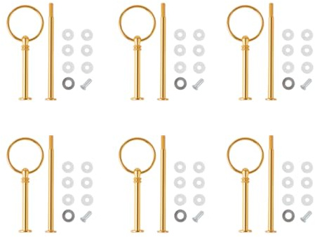 Koomuao 6 pack Etageren Stangen Set,2 Etagen Etageren stangen schwarz,Etagerenhalter mit Schrauben und Unterlegscheiben für Geburtstag Hochzeitstorte Tortenständer (Gold)
