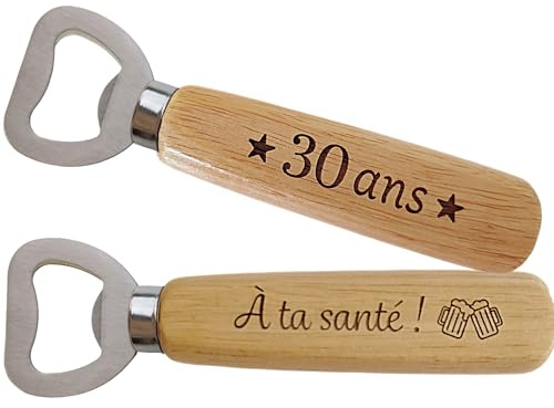 30 ans Décapsuleur en Bois Personnalisé Gravé sur Deux Faces - Cadeau Anniversaire 30 ans Homme Idée Cadeau Anniversaire Femme et Homme