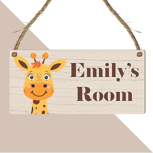 Cute Jungle Zoo Animals Theme | Personalised Children's Bedroom Sign | 13 Animal Designs To Choose | From Door & Room Name Plaque (Giraffe)