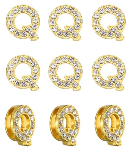 PATIKIL Strass bokstavsberlock, 30 st 10 mm glidarmband hängen kristall bokstav Q berlock hängen alfabet A-Z för gör-det-själv smyckestillverkning halsband armband, guldton, 14mm, legering, Strass