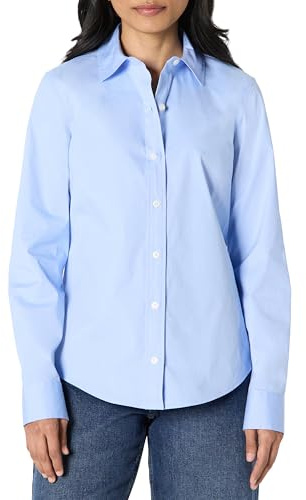 Amazon Essentials Camicia Elegante dalla Vestibilità Classica con Bottoni, in Popeline Elasticizzato Donna, Azzurro Polvere, S