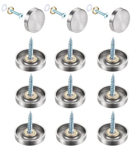 12PCS Juttzzei Screw Covers Caps, 20mm Mirror Screws with Decorative Cap Covers, Polished Stainless Steel Decorative Screws with Caps for Mirrors, Furniture Fittings, Glass, Tables, Wardrobes - Silver