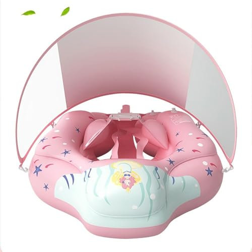 NYSDM Baby simring med avtagbart solskydd halkfri design inkluderar manuell luftpump stabil icke-tippande designad poolanvändning