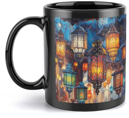 Keramiktasse mit bunten Laternenbildern, große Kaffeetasse mit Griff, einzigartiger Stil für jede Küche, personalisierbar, lustig, Latte-Tasse, ideal für Tee, heiße Schokolade, für Männer, Frauen