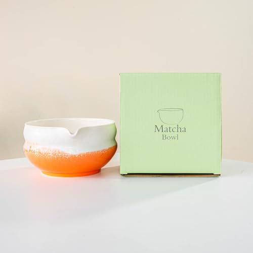 EVIYI Bol à matcha en porcelaine de style japonais avec bec verseur, outil de fouet à thé exquis (bol à matcha (orange)