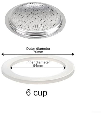 MoSundi Joints de rechange en silicone avec filtre écran pour cafetière espresso et moka, différentes tailles pour cafetière 1/2/3/6/9/12 tasses (6 tasses + tamis)