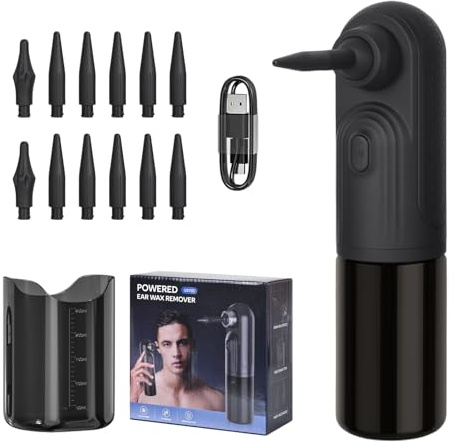 Eliminatore di Cerume, USB Pulitore Elettrico per Orecchie con 4 Modalità di Pulizia, IPX7 Impermeabile,12 Punte Riutilizzabili per La Rimozione del Cerume per Uso Domestico di Adulti e Bambini