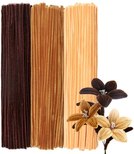 GUWINA 300 Piezas Limpiapipas Manualidades Marrón, 30 cm Largo y 8 mm Grosor, Set de Limpia Pipas de Colores, Tallos Chenilla para Flores DIY y Decoraciones Festivas (Marrón Degradado)