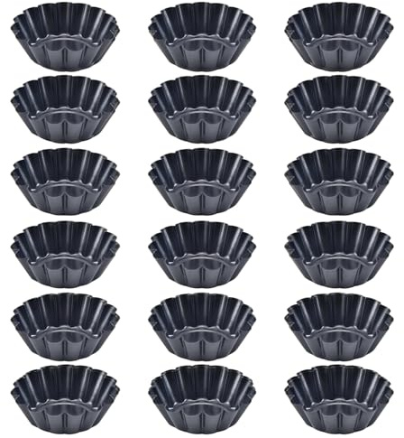 YOFAPA 18 Pcs Carbon Steel Tart Tins, Fluted Edge Cake and Pudding Molds, Non-Stick Mini Tart Pans, 6.5 cm Diameter, Ideal for Baking Tarts, Muffins, Cupcakes, and More