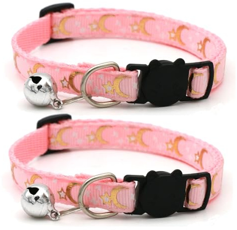 Sicherheits-Katzenhalsbänder, Schnellverschluss mit Glocke und reflektierenden Katzenhalsbändern mit Glöckchen, Rosa, 2 Stück