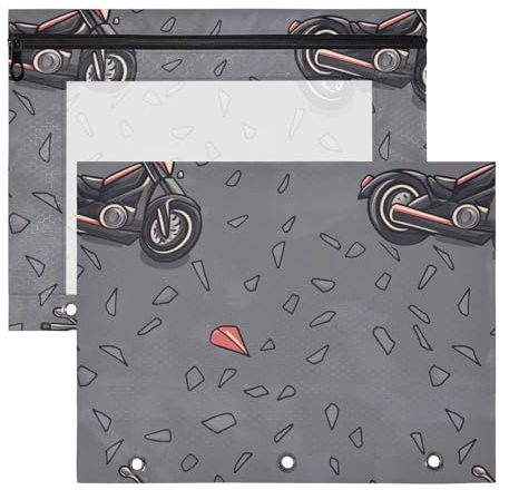 Pencil Case Multi-Purpose Storage Bag for 3 Rings Binder 2 Pack Teacher College Supplies Motorcycle Gray