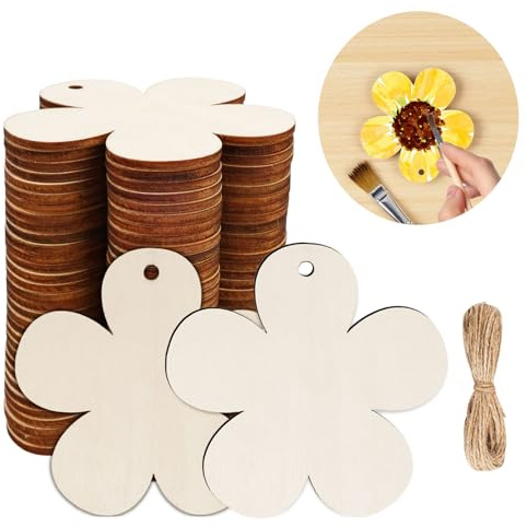 HOLDLEAF 35 Stück Holzblumen zum Bemalen – 7,5 cm Blanko Holzanhänger zum Basteln, Frühlings & Osterdeko, Osterstrauch, Hochzeit, Geschenkanhänger