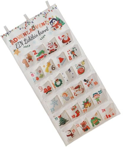 Dekorativer Adventskalender mit 24 Taschen, Leinwand, Weihnachts-Countdowns, Ornament, hängende Geschenktüte für Wand oder Tür, hängende Adventszeit
