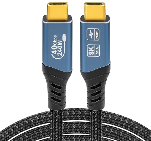 Vakler 240W Cable USB C vers USB C, 1M Cable Thunderbolt 4 USB C câble Supporte Transfert de Données 40Gbps Vidéo 8K@60Hz Charge Rapide 48V/5A pour MacBook Phone Docking Station SSD eGPU Monitor