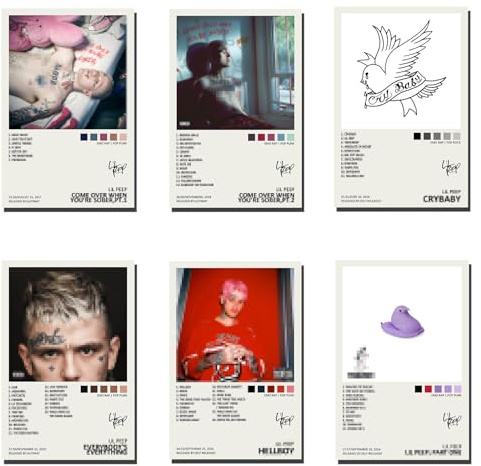 Poster Lil su tela con copertina dell'album musicale Peep e autografato, set da 6, senza cornice, 20 x 30 cm