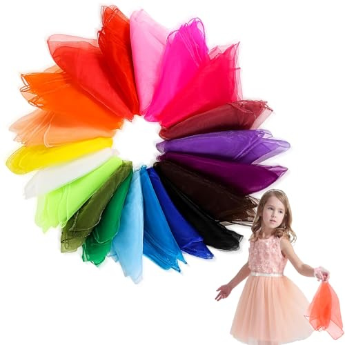 Gloryit 20 Foulard de Jonglage pour Enfants, Foulards Jonglage 60x60cm,Couleur Foulard,Foulards de Performance pour Enfants de Maternelle pour la Danse