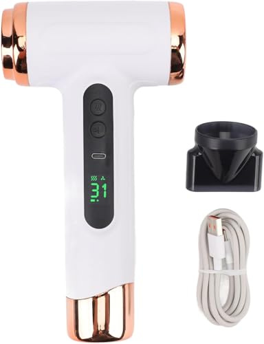Asciugacapelli wireless ricaricabile, portatile, da viaggio, con vento caldo e freddo, temperatura e velocità regolabili, ugello rotante a 360°, leggero, per dormitorio, campeggio, attività all'aperto