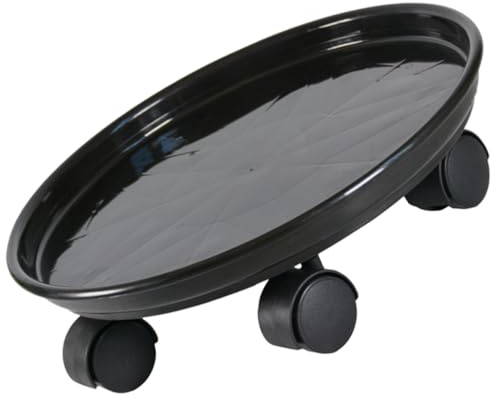 SUPVOX Support pour Plantes à roulettes, Plateau Rond 27 Cm Noir avec Bac d'eau Intégré, Déplaceur De Pot De Fleurs Intérieur Et Extérieur, Support à Plantes Roulant en Plastique Réutilisable