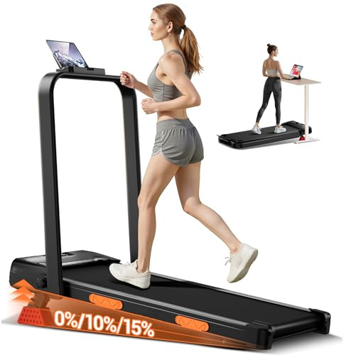 UMAY Laufband für Zuhause Klappbar mit Steigung 15% | 2.5HP Elektrisches Laufbänder Kappbares bis 10km/h, Treadmill Walking Pad for Home, Belastung 136KG
