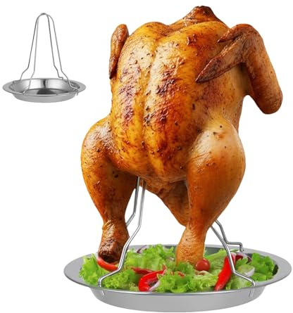Humkopnl Tostador vertical, soporte antiadherente de acero inoxidable para aves de corral, estante grande plegable para pollos, para cocina, alimentos, picnic, barbacoa, horno de carbón