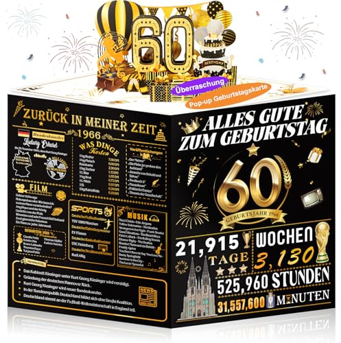 OLOSONG Geburtstagskarte 60, 3D Pop Up Karte Geschenke Zum 60. Geburtstag für Mann Frau, Lustige Golden Deko 60 Geburtstag Für Mama Oma Papa Ehemann Ehefrau Freunde Ihn Sie, Back in 1966 Mit Umschlag