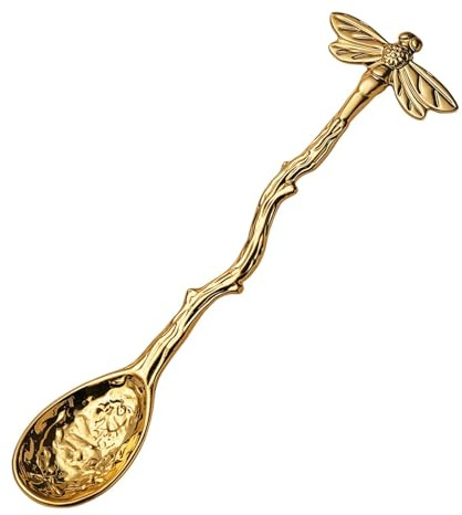 Gold Retro Dragonfly Spoon Coffee Spoon Teaspoon Stainless Steel Tableware Creative Sugar Spoon Tea Spoon Stir Bar, Dessert Spoon, Cake Spoon, Long Handle Spoon Kitchen Gadget Antique Coffee Spoons