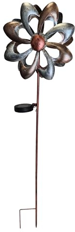 abc HOME Solar Windrad Gartenstecker – Metall Windspiel mit LED Glaskugel & Lichtsensor – Warmweiße Beleuchtung, Solarbetrieben – 93cm hoch – Rost-Optik Gartendeko für Außen, Balkon & Terrasse