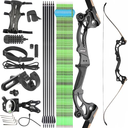 HNZMDY 64-Zoll-Takedown-Recurvebogen für Bogenschießen, 30–60 lbs Zugkraft, 18 Stück Pfeile Bogenpfeile ，Rechtshänder-Modell