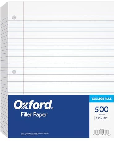 Oxford Loose Leaf Paper, 500 Sheets, College Rule Filler Notebook Paper, 8-1/2 x 11, 3-Hole Punched Fits 3-Ring Binders (62349)