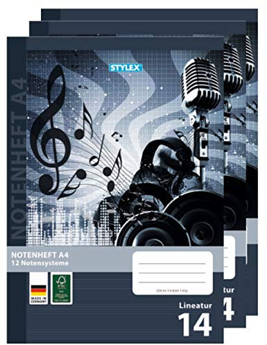 3 Notenhefte DIN A4 Schulheft Lineatur 14