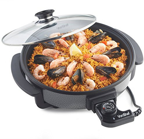 VonShef Multi Cooker 1.5L – 30cm Electric Frying Pan with Lid & Adjustable Temperature Control, Easy Clean, Non Stick Aluminium with Cool Touch Handles & Detachable Power Cable for Serving – 1500W