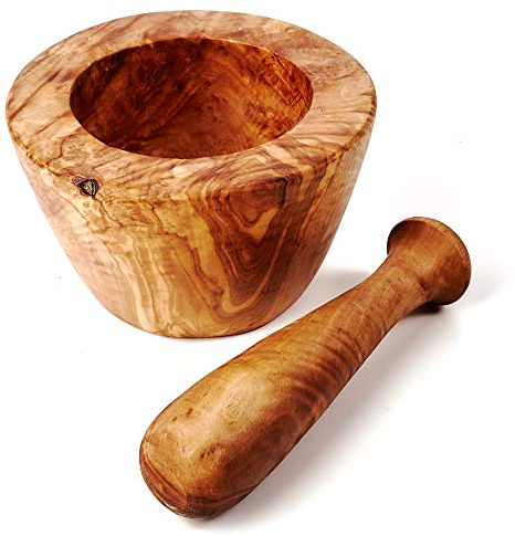 Mortaio e Pestello Legno D 'ol Ivo, Bordo Liscio 16cm Diametro - Sfumature Di Marrone, 14cm +/- 5%