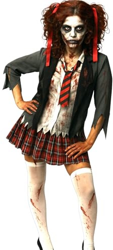 Blutiges Zombie Schulmädchen Kostüm für Damen Halloween Fasching Karneval, Größe:XS
