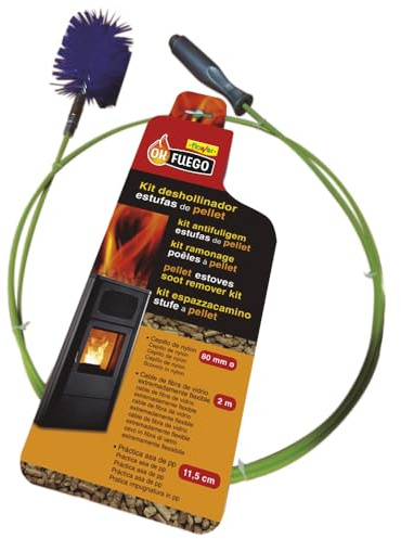 Flower - Deshollinador Mecánico para Estufas de Pellet | Kit de Limpieza 2 Metros | Erizo de Nylon 80mm | Fácil y Rápido | Eficiencia y Seguridad, Color Único