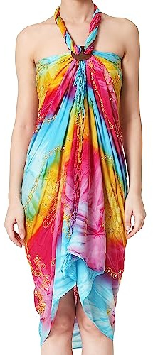 Ciffre Sarong Pareo Wickelrock Lunghi Dhoti Schal Strandtuch Batik Pailetten + Schnalle (Handwäsche)