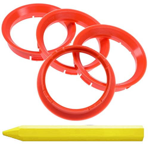 4X Zentrierringe Blutorange 64,0 mm x 56,6 mm + 1x Reifen Kreide Fett Stift